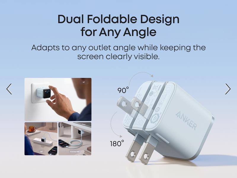Anker Nano 45W Smart Display USB-C Charger with Foldable Plug