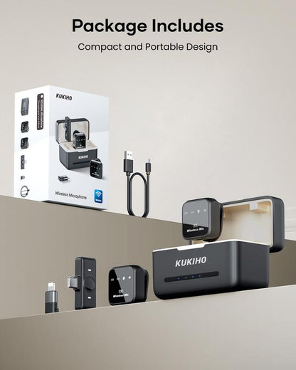 KUKIHO Wireless Lavalier Mic with Charging Case for Smartphones 